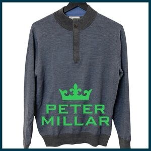 Peter Millar Grey/Blue Needle Stripe Fine Merino Wool 1/4 Zip Sweater (S)